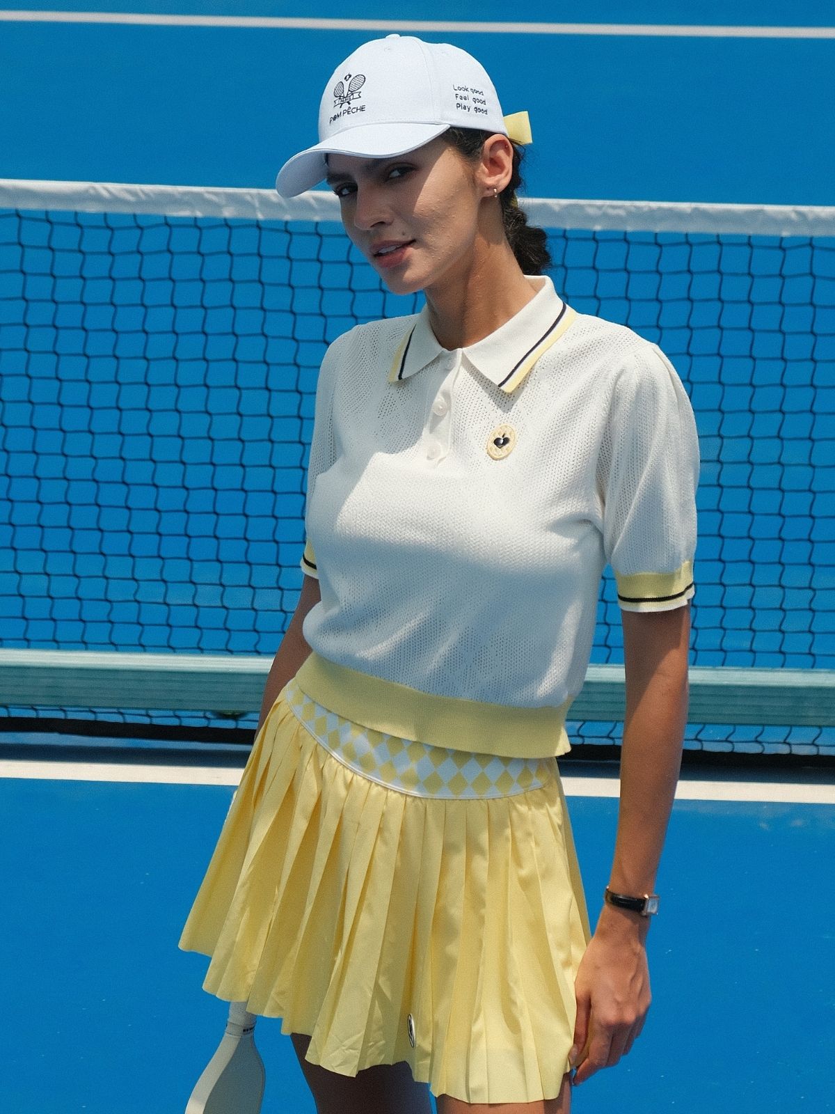 QUELLA Ivy League Puff-Sleeve Polo Shirt with Yellow Trim