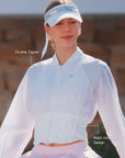 Cropped UV Tennis Jacket with Waist Cinch - White