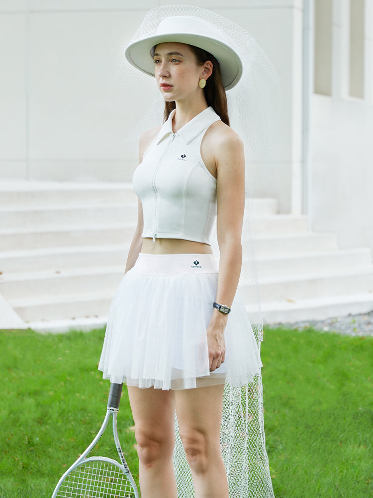 Lola Double Layer Mesh Pure White Tennis Skirt