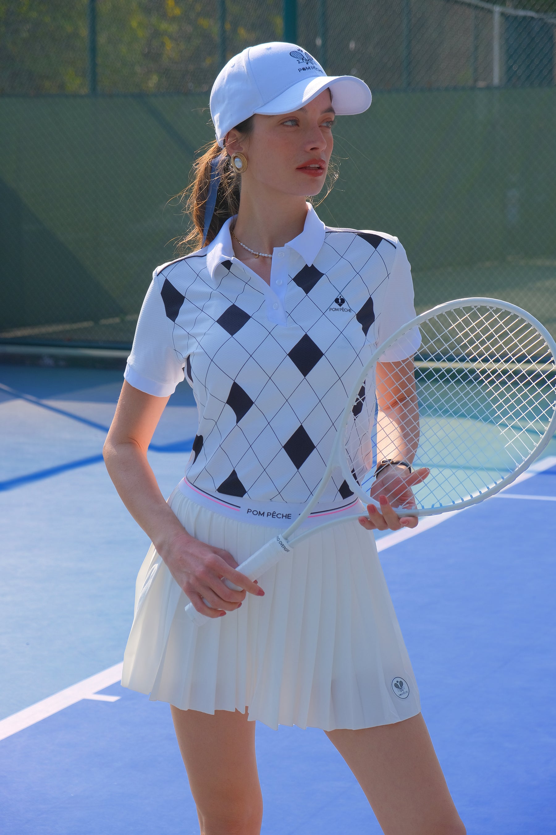 ALBA Black and White Checkered Pattern polo shirt