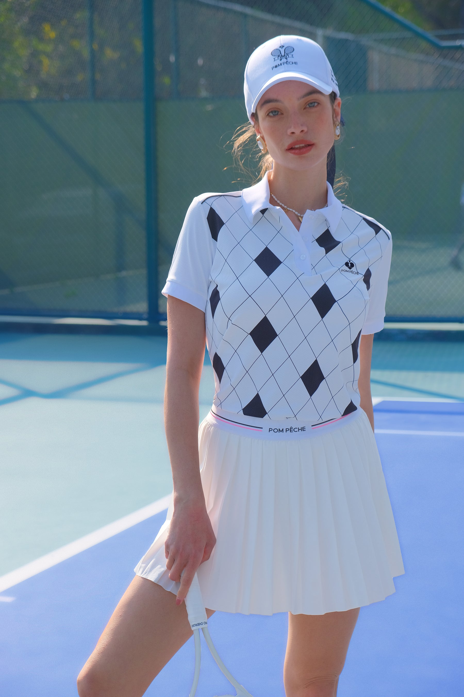 ALBA Black and White Checkered Pattern polo shirt