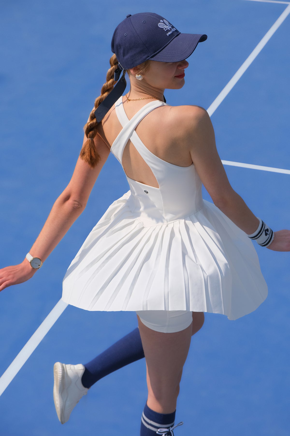 KERRY Cross Back Tennis Dress with Side Pocket - White