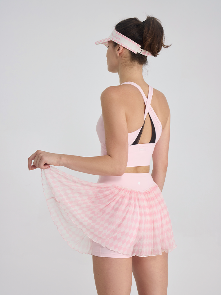 DIA Mesh Pink and White Checkered Print Tennis Skirt