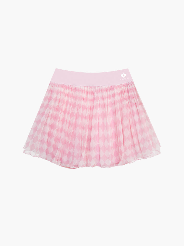 DIA Mesh Pink and White Checkered Print Tennis Skirt