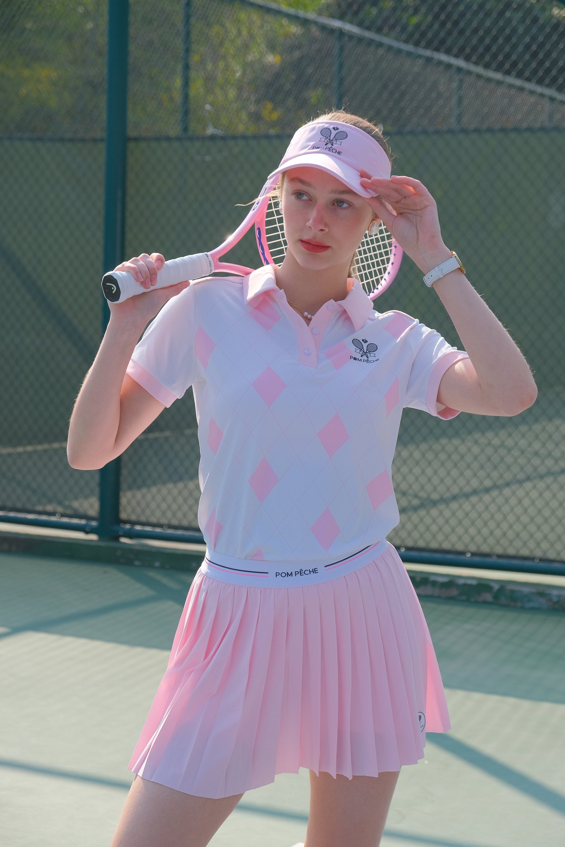 SWAY Pink and White Checkered Pattern polo shirt