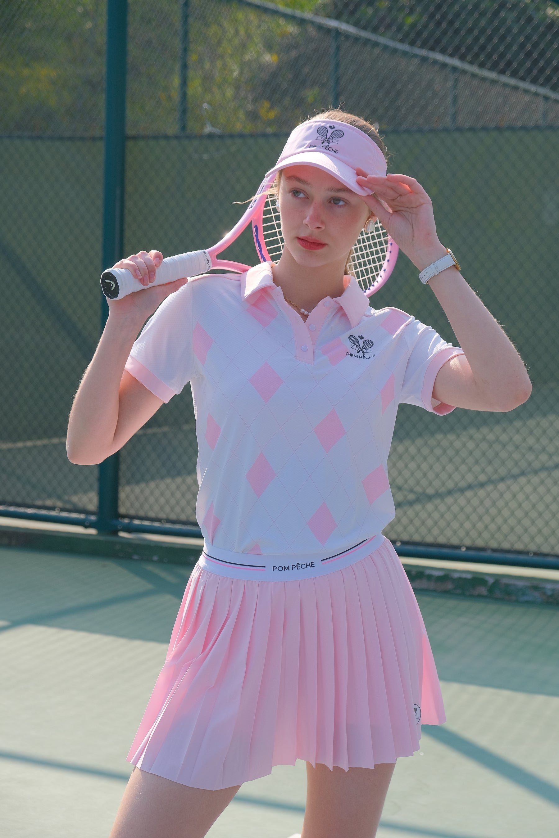 SWAY Pink and White Checkered Pattern polo shirt