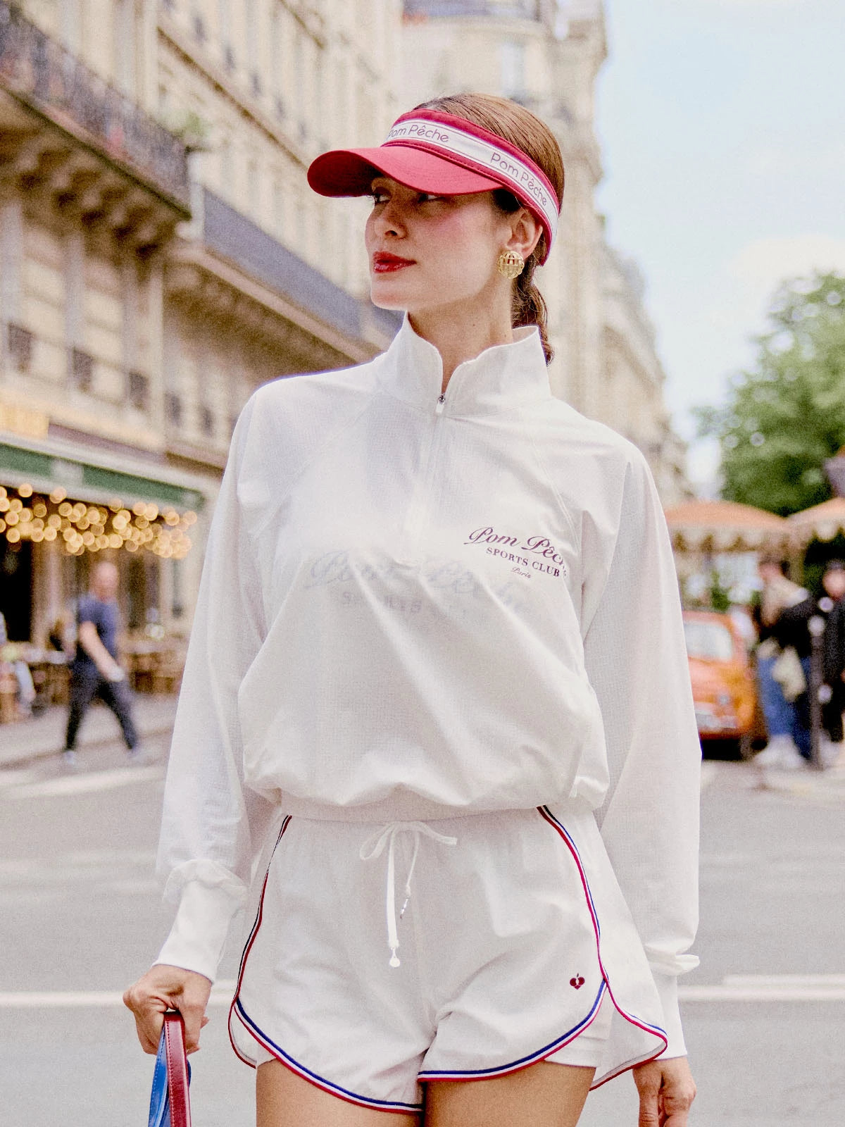 Poise™ UPF Protection Sun Jacket-White, model wearing white sun jacket in Paris street