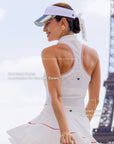 Betty Boop Poise Lighthearted Polo Tank back view on model, showing racerback silhouette and sporty feminine tennis top designBetty Boop Poise Lighthearted Polo Tank back view on model, showing racerback silhouette and sporty feminine tennis top design