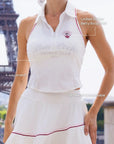 Betty Boop Poise Lighthearted Polo Tank close-up detail, showcasing half zip polo design, stylish fit, and versatile sporty chic outfit pairing