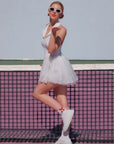 Spin™ Rose Mesh Halter Dress - Tennis White