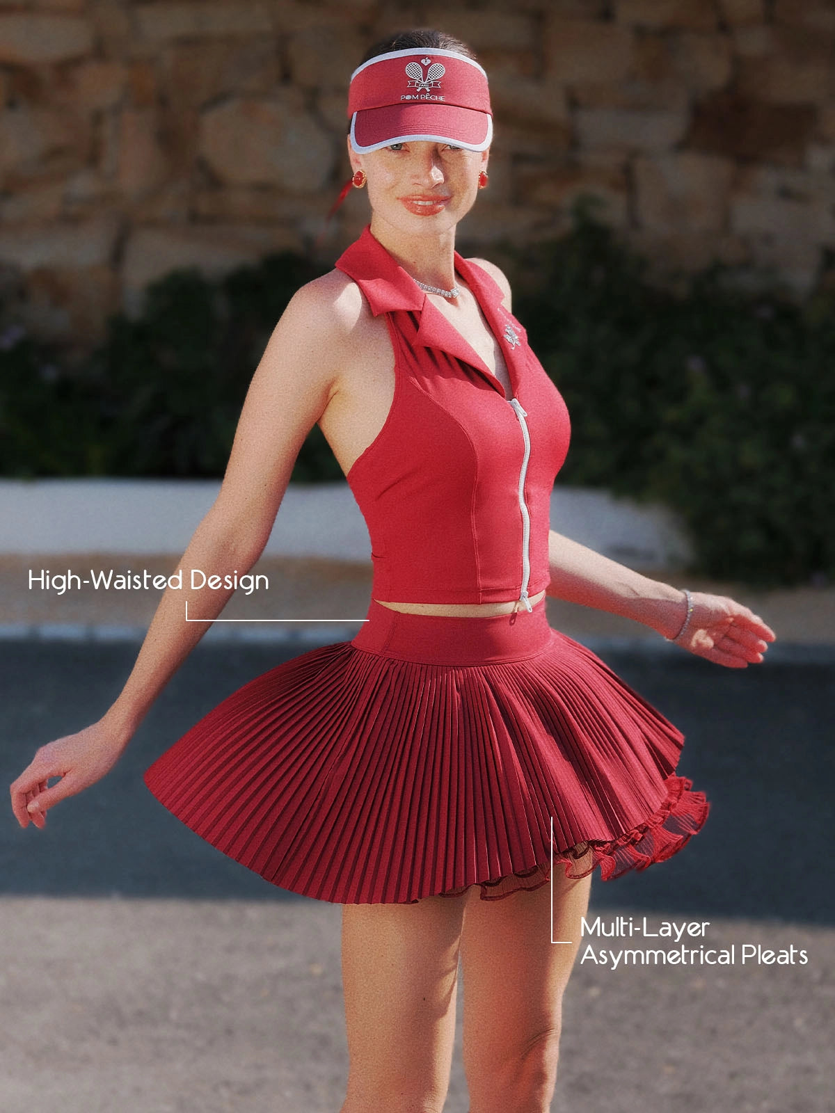 Wine Red Layered Pleated Tennis Skirt – Spin™ Waltz | Pom Pêche