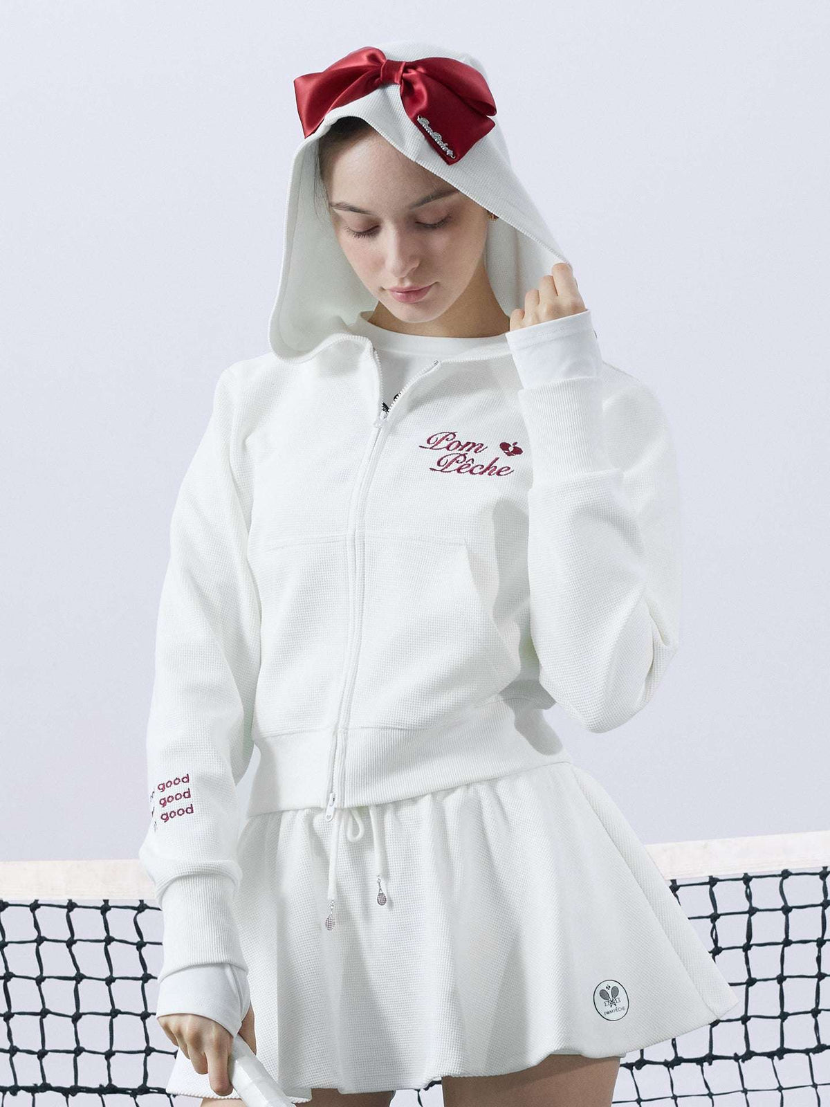 NOVA Waffle Bow Hoodie - Paris White