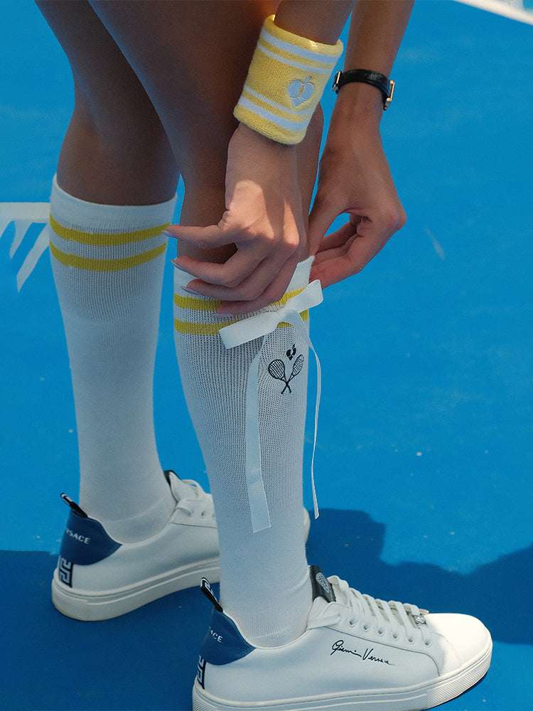 ELODIE Bow Tennis Crew Socks - Lemon Yellow