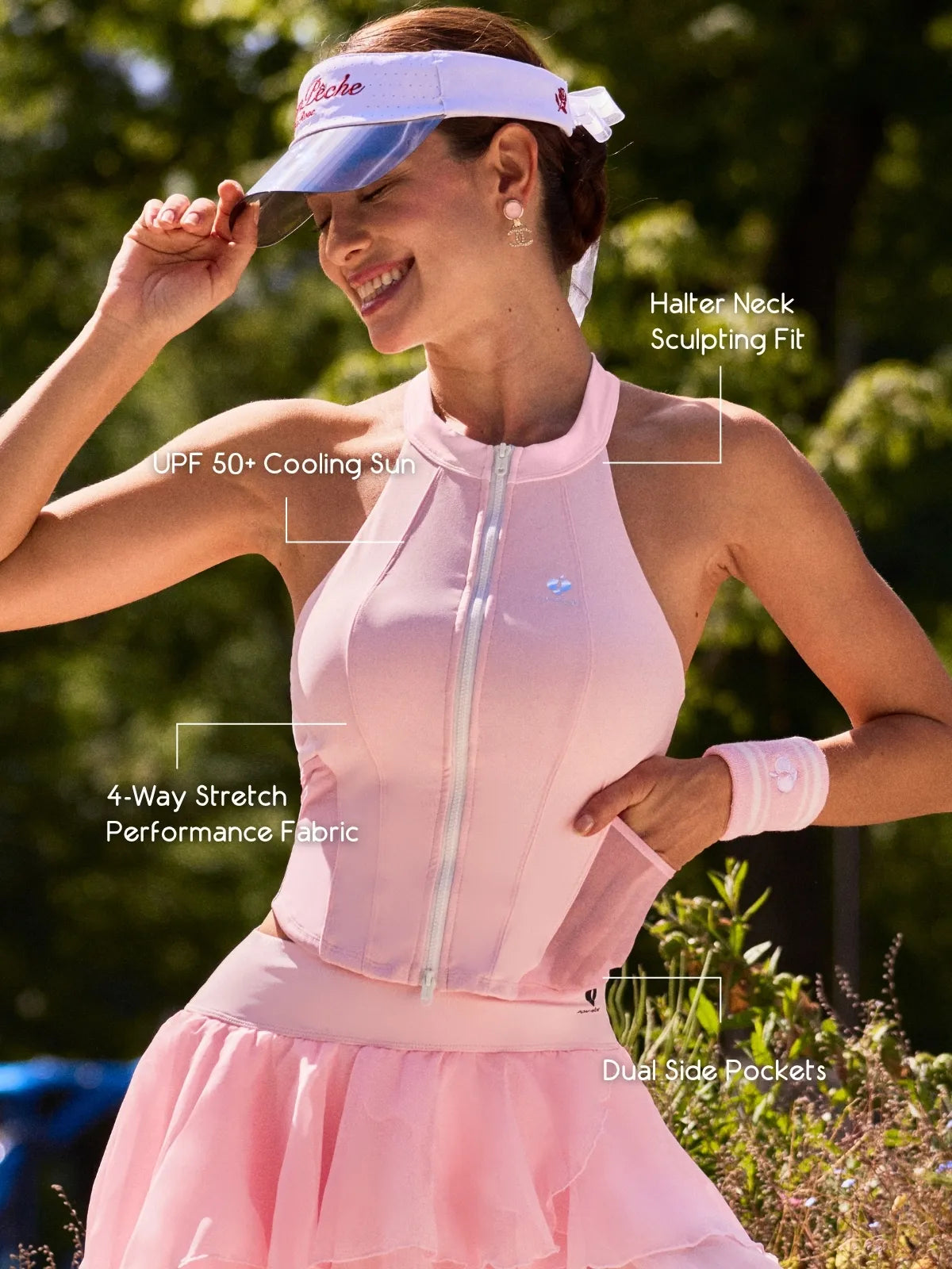 Zip-Neck Halter Racerback Tank - Pink