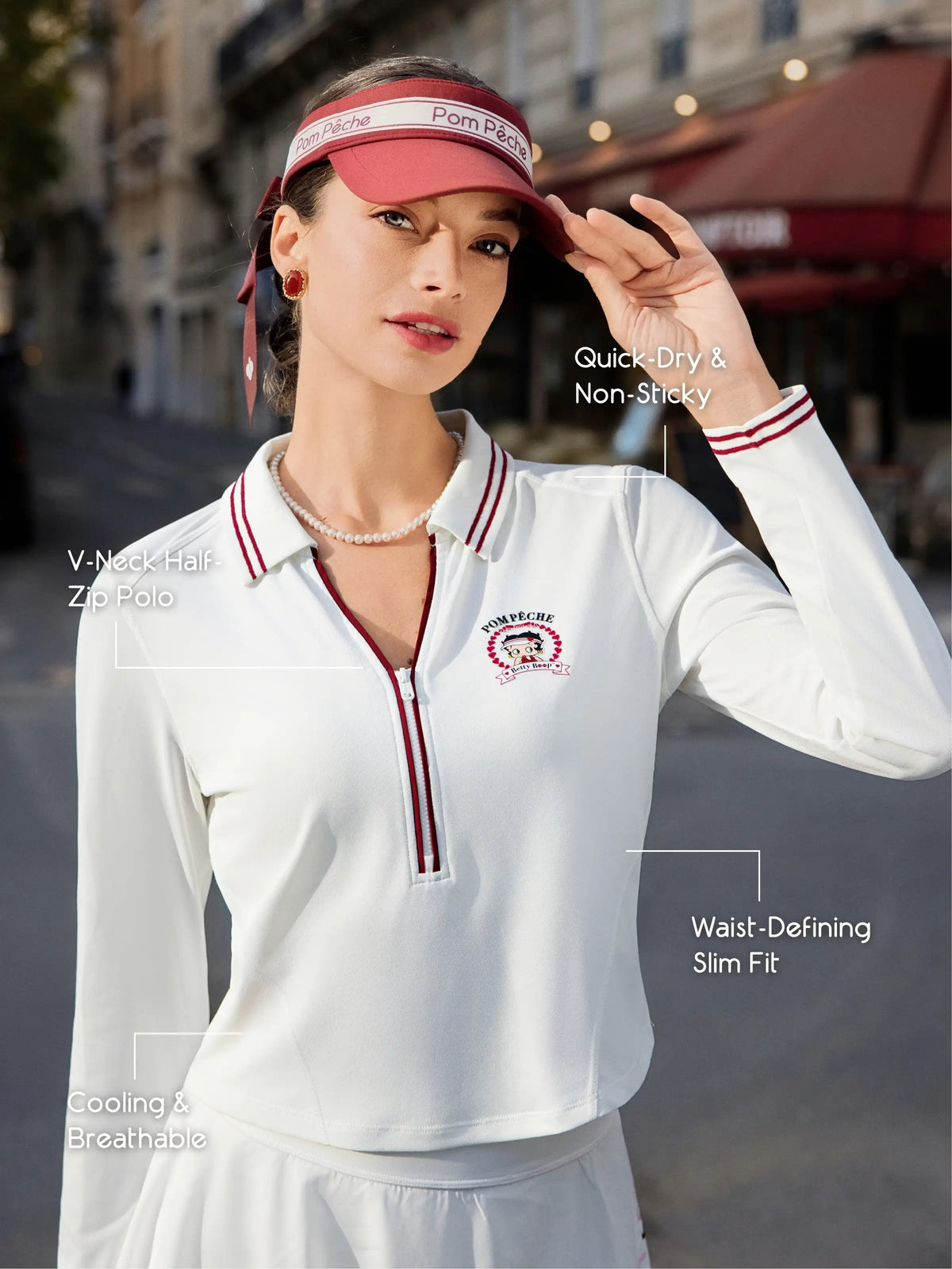 Betty Boop™ Half-Zip Tennis Polo - White