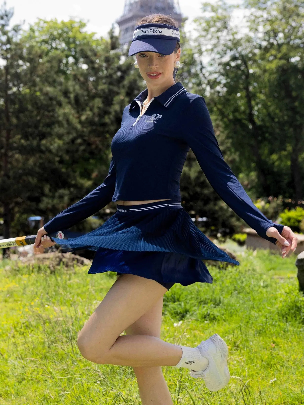 Spin™  Layered Mesh Pleated Tennis Skirt - Navy