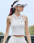 Striped-Collar Tennis Zip Tank Top - White
