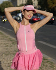 Zip-Neck Halter Racerback Tank - Rose Pink