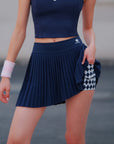 Short Pleated Tennis Skirt Navy Blue - Asymmetrical Charm
