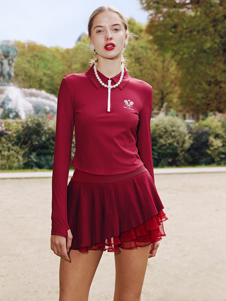 Wine Red Pleated Tennis Skirt