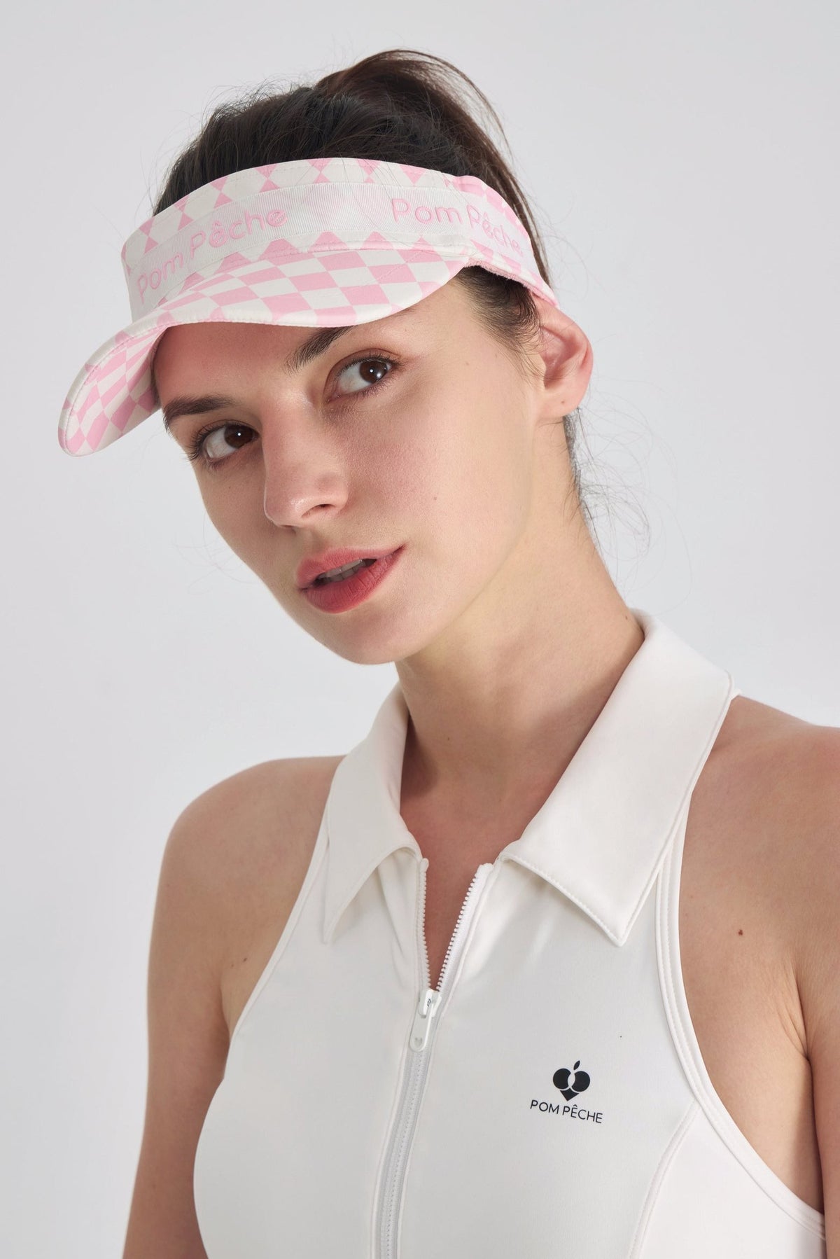 Diana Pink and White Checkers Adjustable Visor Cap Hat