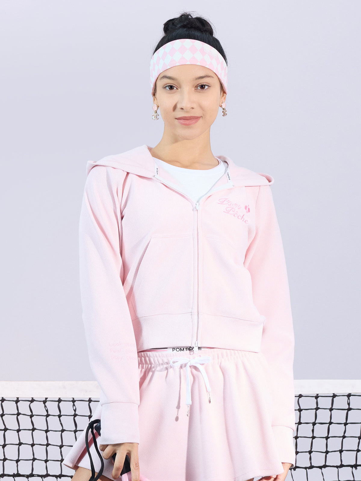 PAMELA Waffle Bow Hoodie - Cherry Blossom Pink