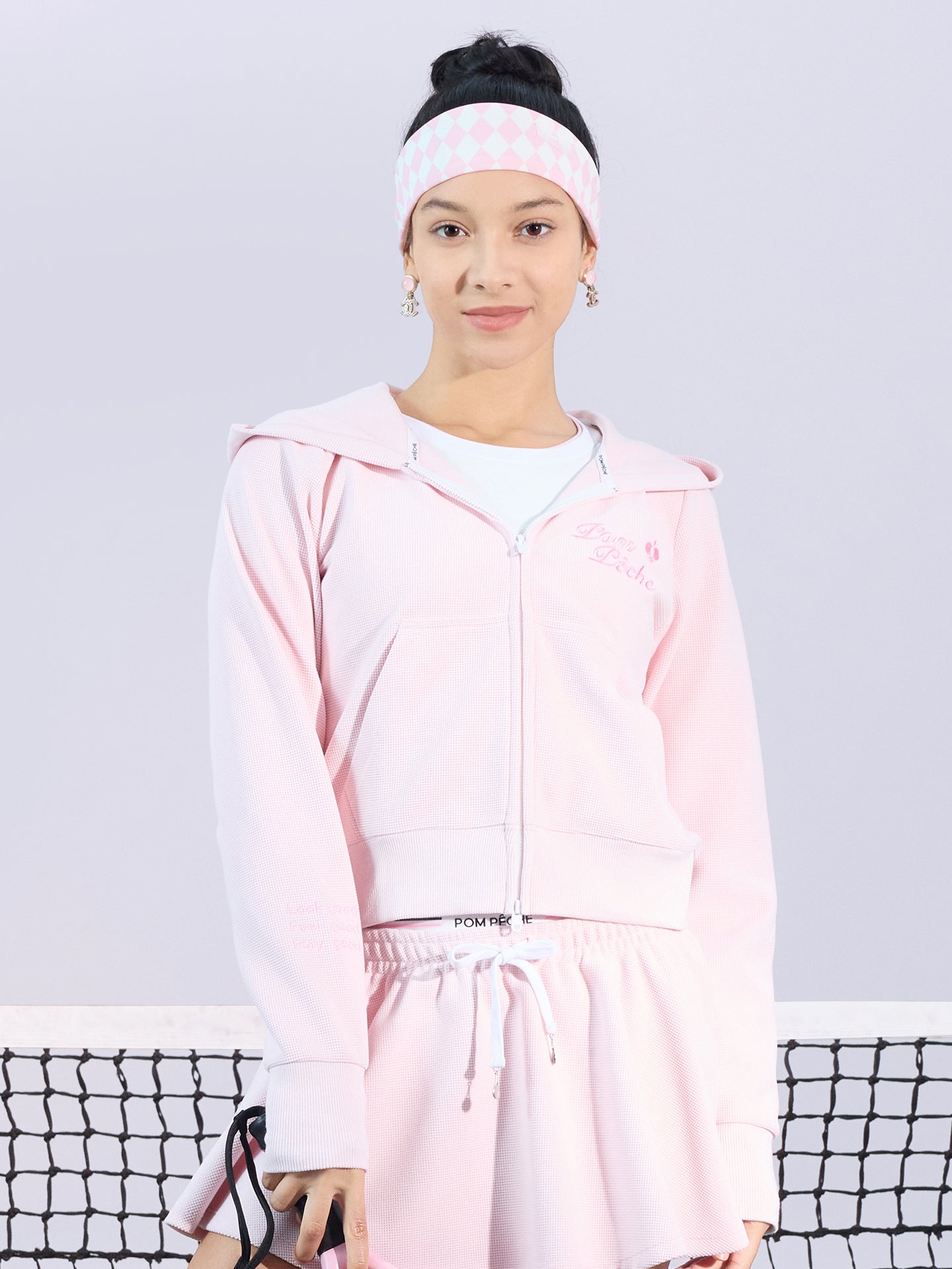 PAMELA Waffle Bow Hoodie - Cherry Blossom Pink