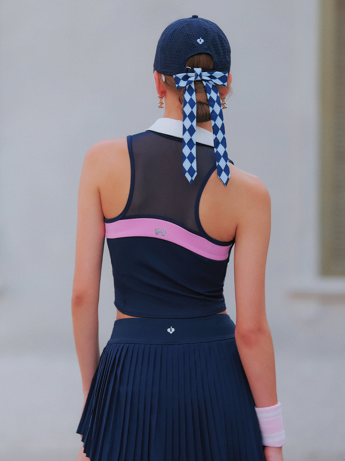 Short Pleated Tennis Skirt Navy Blue - Asymmetrical Charm