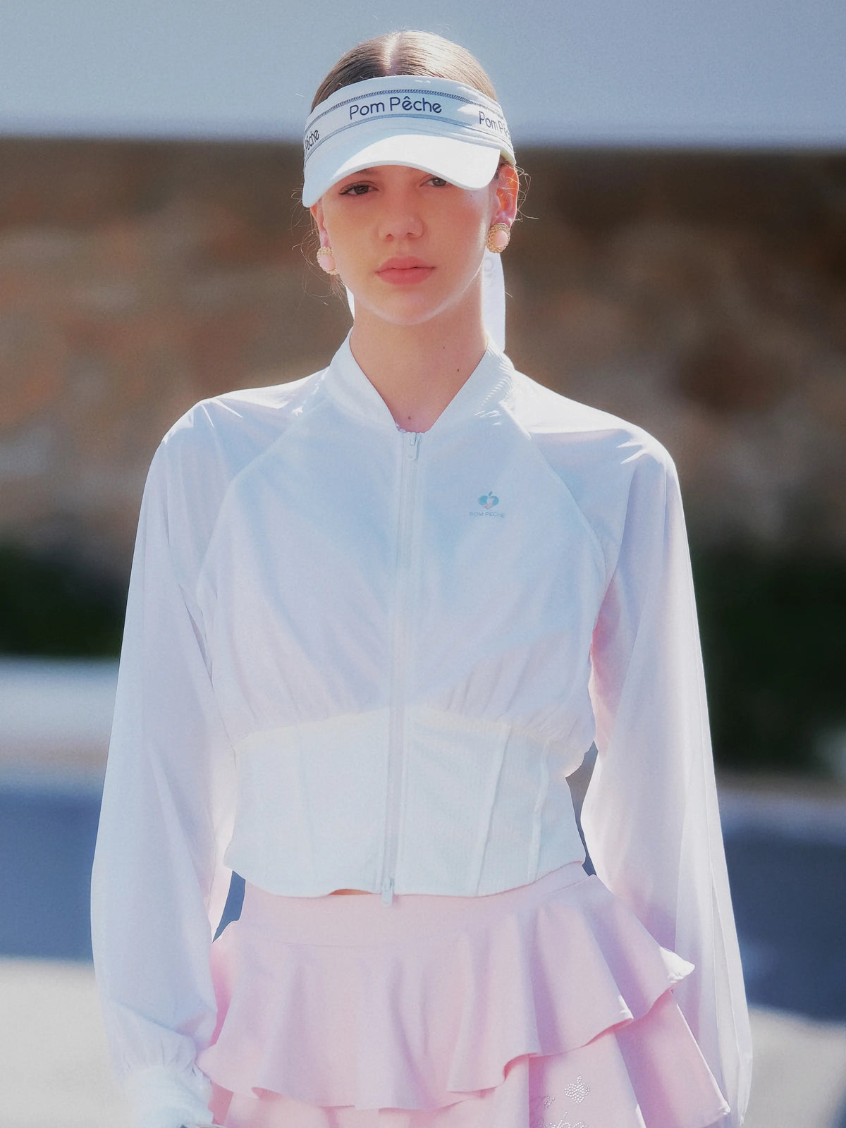 Cropped UV Tennis Jacket with Waist Cinch - White