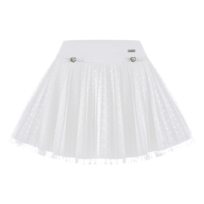 Heart-Dot Pleated Mesh Tennis Skirt - White