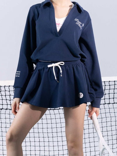 RAMONA Waffle A-Line Tennis Skirt - Navy Blue