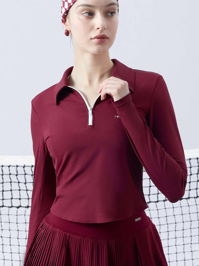 EVIE Collared Long-sleeve Top - Ankara Red