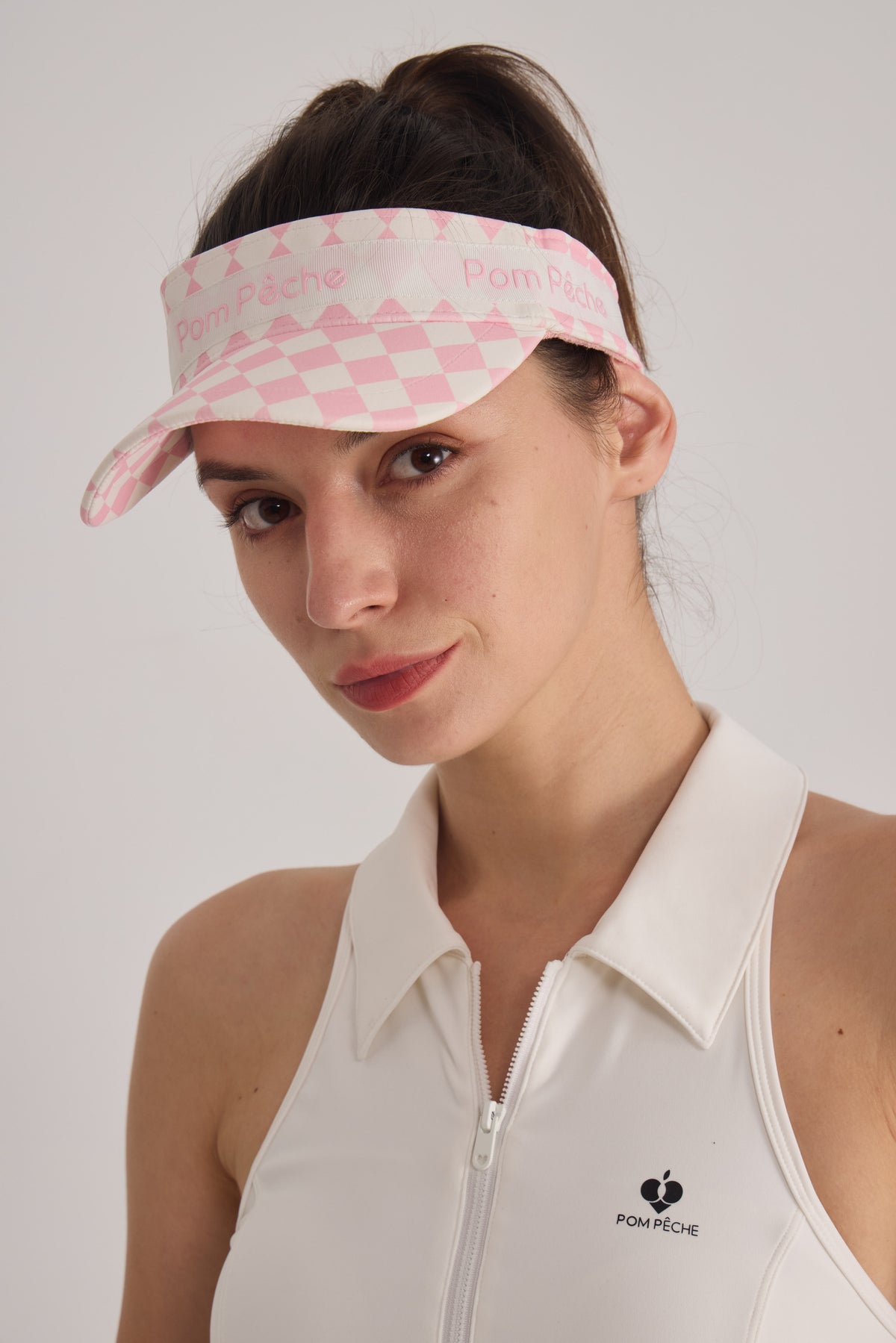 Diana Pink and White Checkers Adjustable Visor Cap Hat