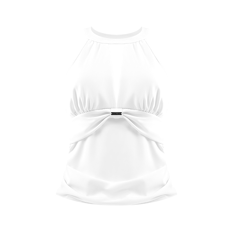 Mesh Halter Tank & Petal Tiered Tennis Set – White