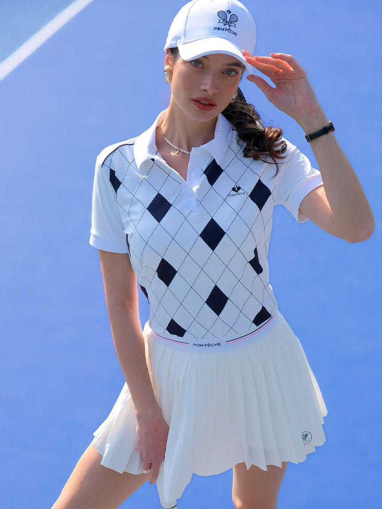 ALBA  Black and White Checkered Pattern polo shirt