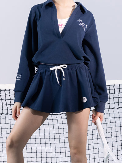 RAMONA Waffle A-Line Tennis Skirt - Navy Blue