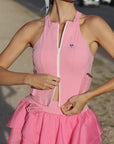 Zip-Neck Halter Racerback Tank - Rose Pink