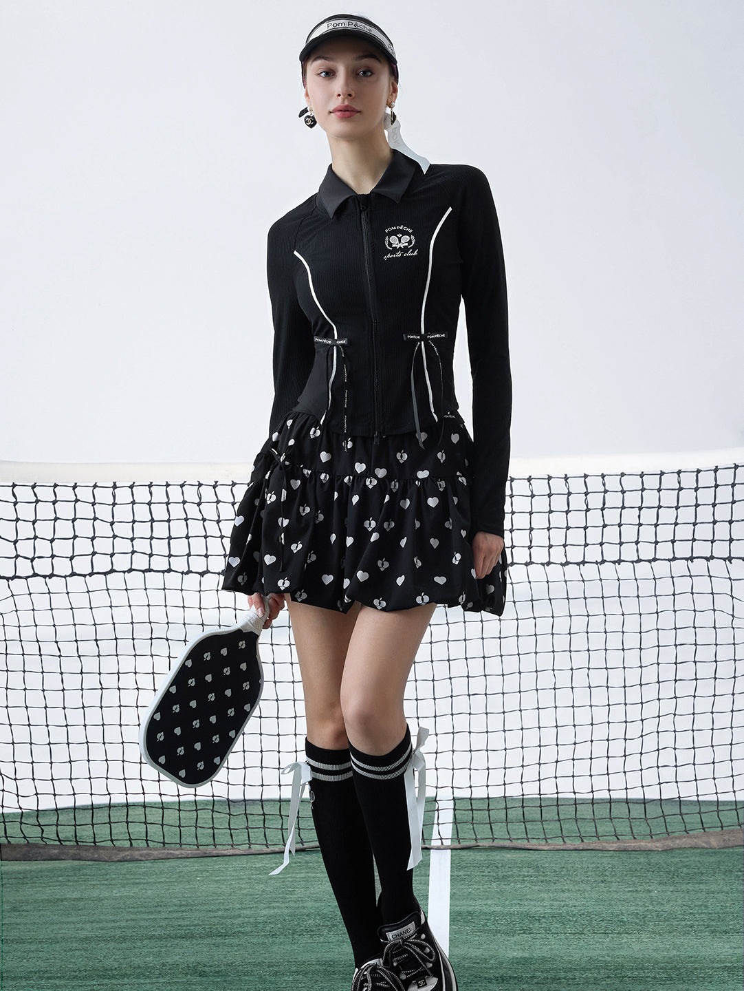 ADALIA Bow Zip-Up Top - Chanson Black