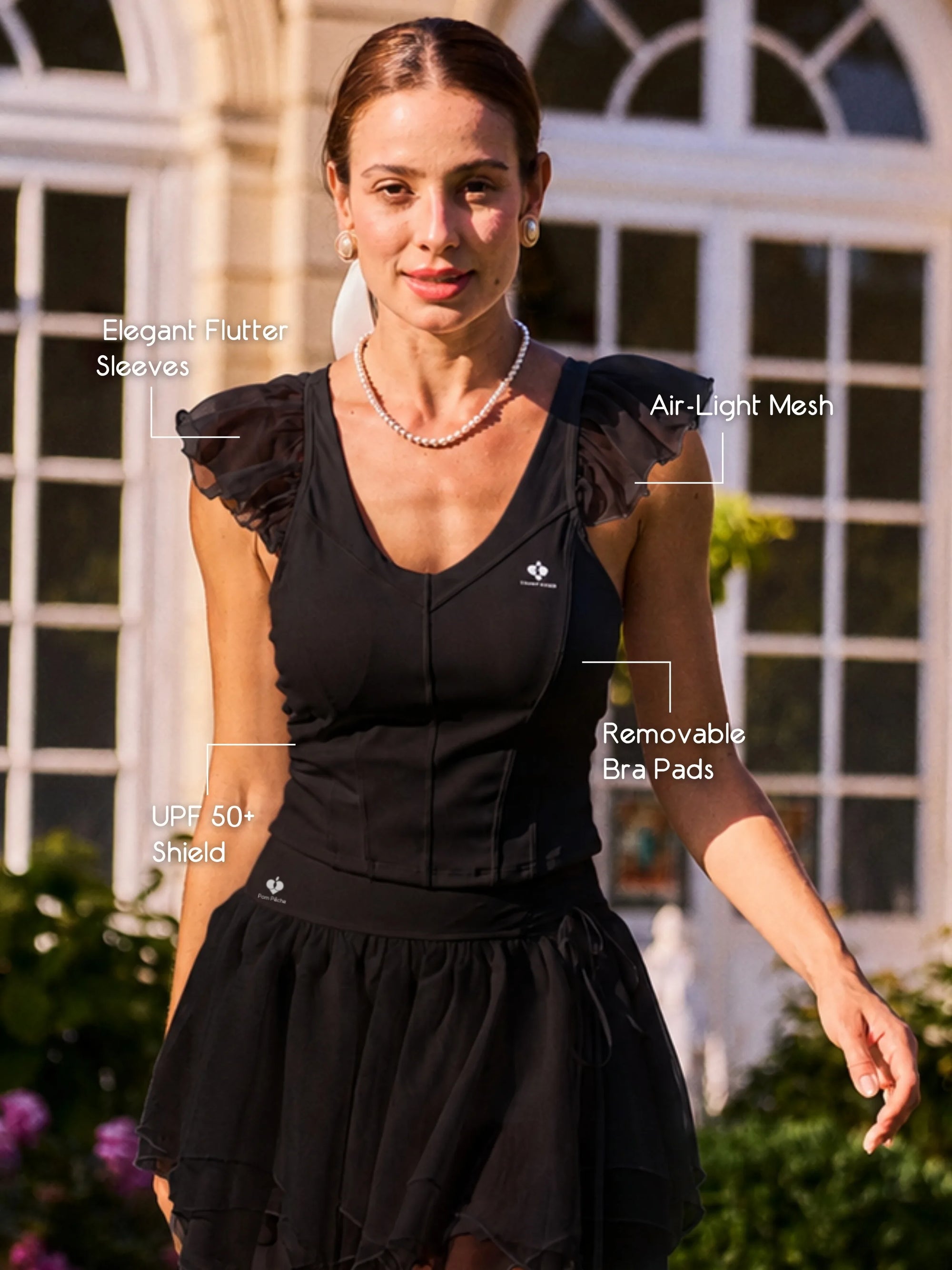 Poise™ Petal V-Neck Tennis Tank - Black