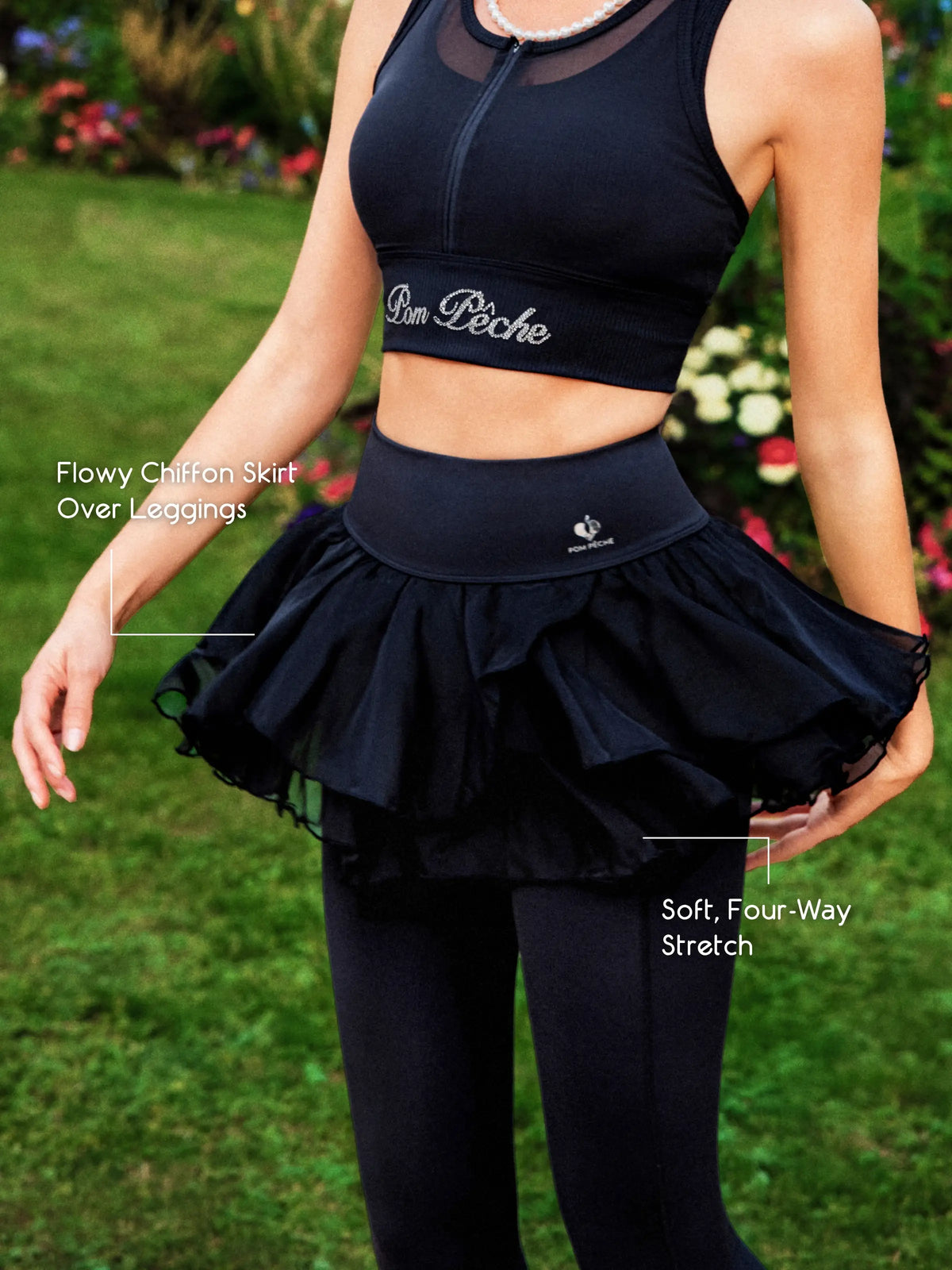 Spin™ Tiered Chiffon Skirt Leggings - Black