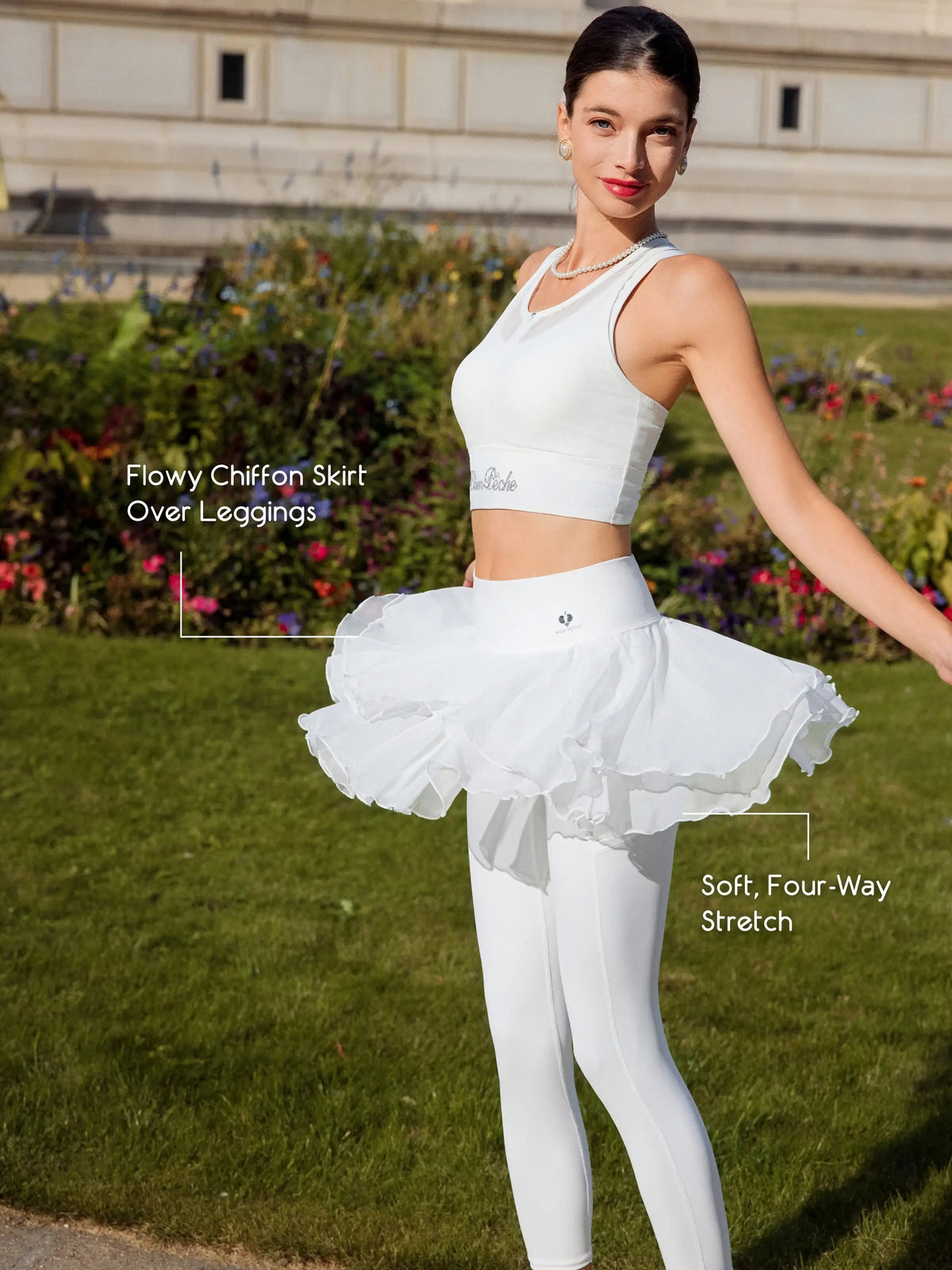 Spin™ Tiered Chiffon Skirt Leggings - White