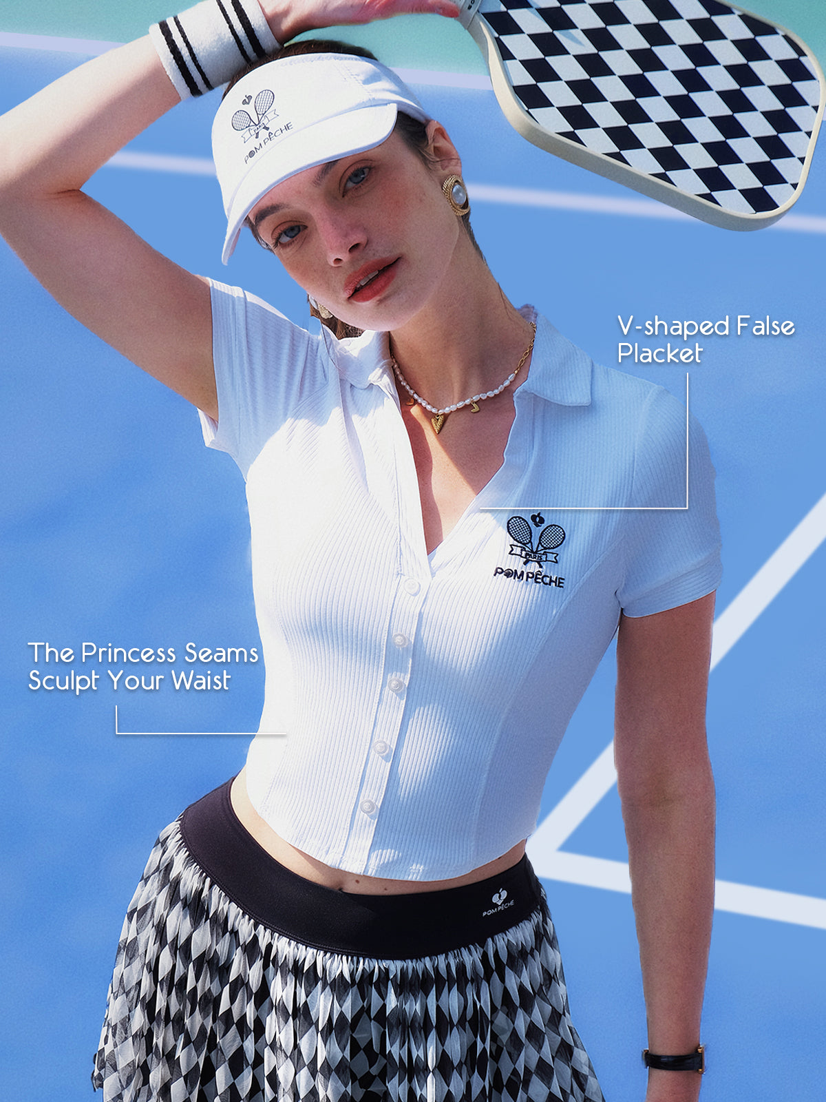 Button-Up Cropped Tennis Polo White - Short Sleeve