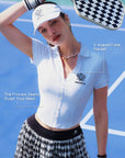 Button-Up Cropped Tennis Polo White - Short Sleeve