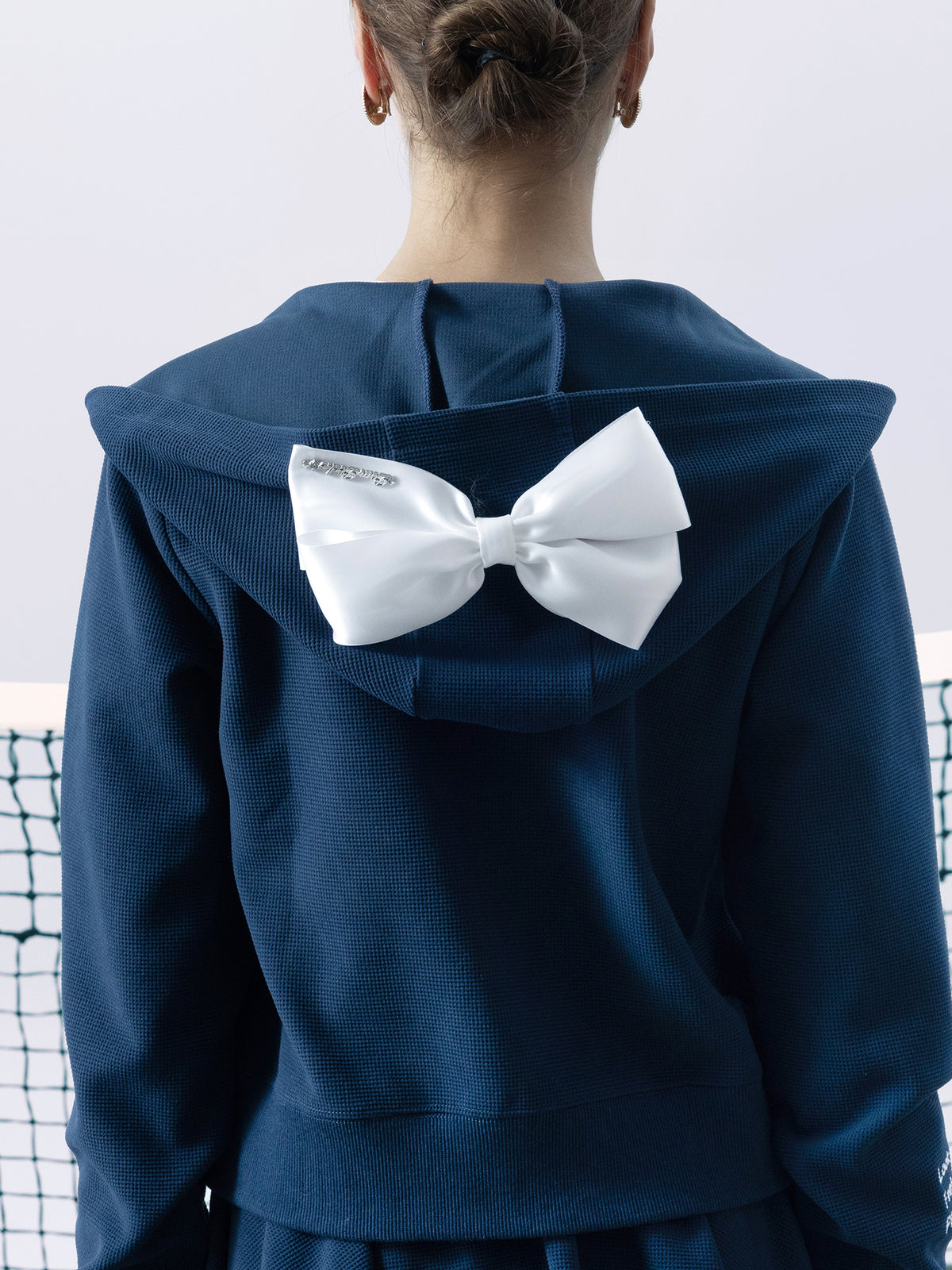 OCTAVIA Waffle Bow Hoodie - Navy Blue