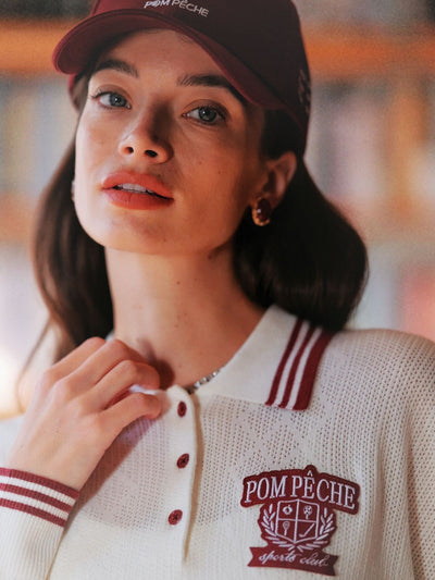 Ivy League Long Sleeve Polo Shirt with Red Trim