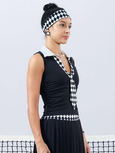 XENA V-neck Tie Tank Top - Chanson Black