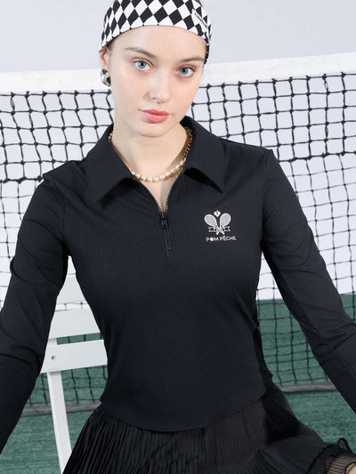 EURUS Collared Long-sleeve Top - Chanson Black