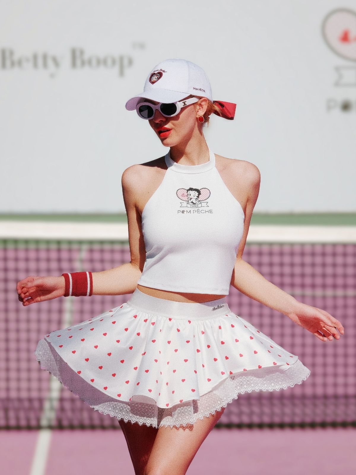 Betty Boop Bow Halter Tennis Top - Paris White
