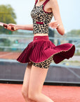 Asymmetrical Pleated Tennis Skirt - Wine Red