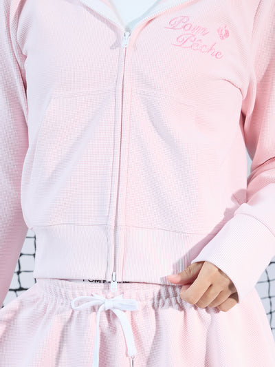 PAMELA Waffle Bow Hoodie - Cherry Blossom Pink